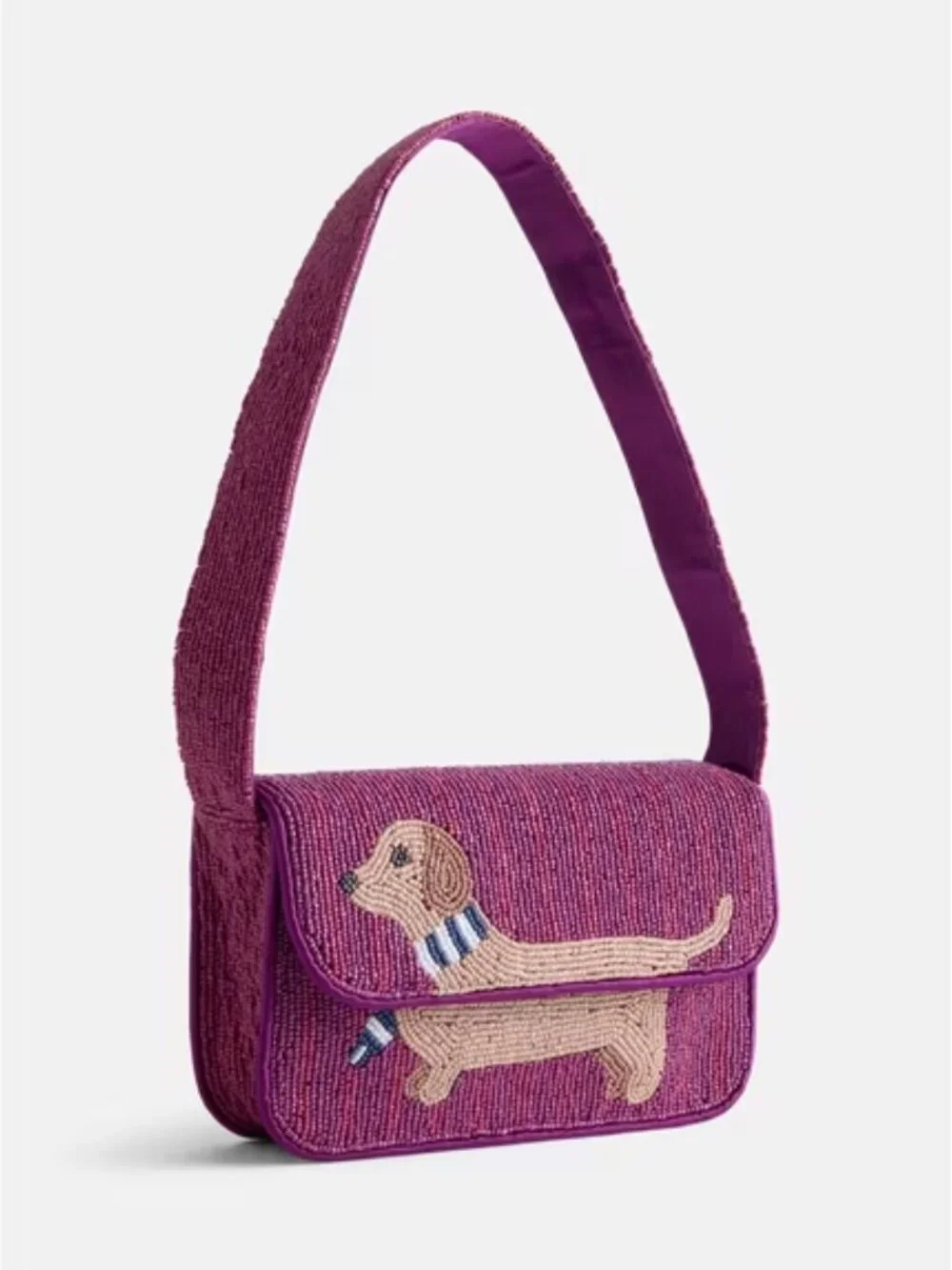Viral Beaded Shoulder Bag Free Assembly Dachshund Doxie Dog Merlot Purple NWT
